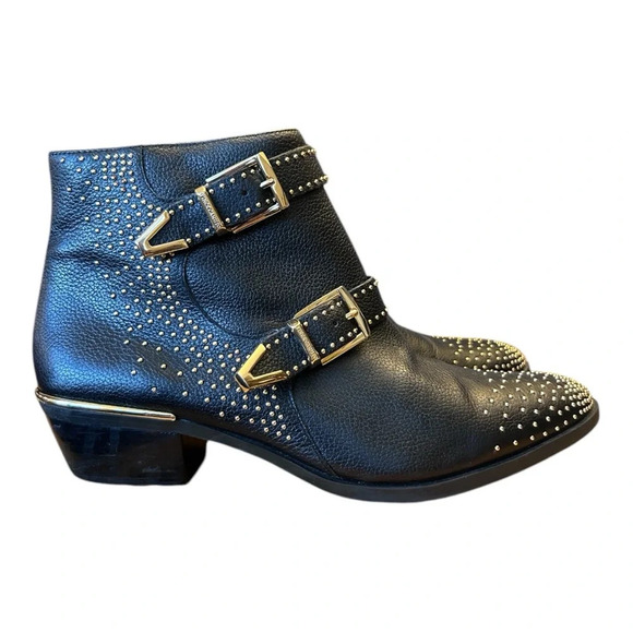 Vince Camuto Tema Gold Studded Leather Bootie punk biker grunge cowgirl glamrock - Picture 1 of 10